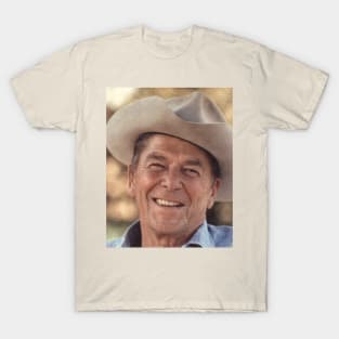 Ronald Reagan Cowboy Photo Daub Effect T-Shirt